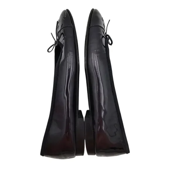 Chanel CC Cap Toe Ballet Flat Navy Patent Leather Slipper Size 37.5 US 6.5 7 - Picture 7 of 11